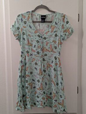 Harry Potter Mint Green Short Sleeve Dress With Magical Creatures Print - Size S